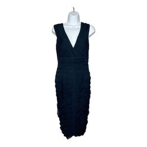 Tadashi Collection Silk Dress Womens Size 6 Navy Blue V Neck Wedding Guest